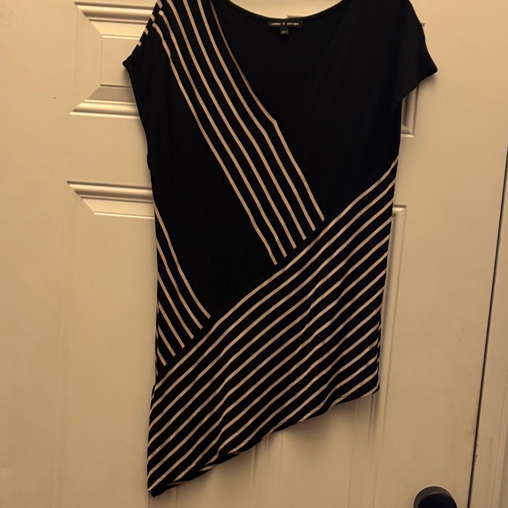Cable & Gauge Black and Cream Striped Asymmetrical Dress shirt size large